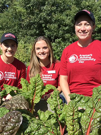 Volunteers working on farm for Service Day